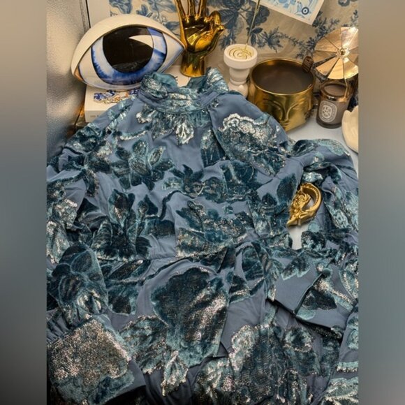 🆕 SIMKHAI 🧿 NWOT Halen Draped Velvet Mini Dress, Celestial Blue - Sz US 0 - Picture 12 of 16